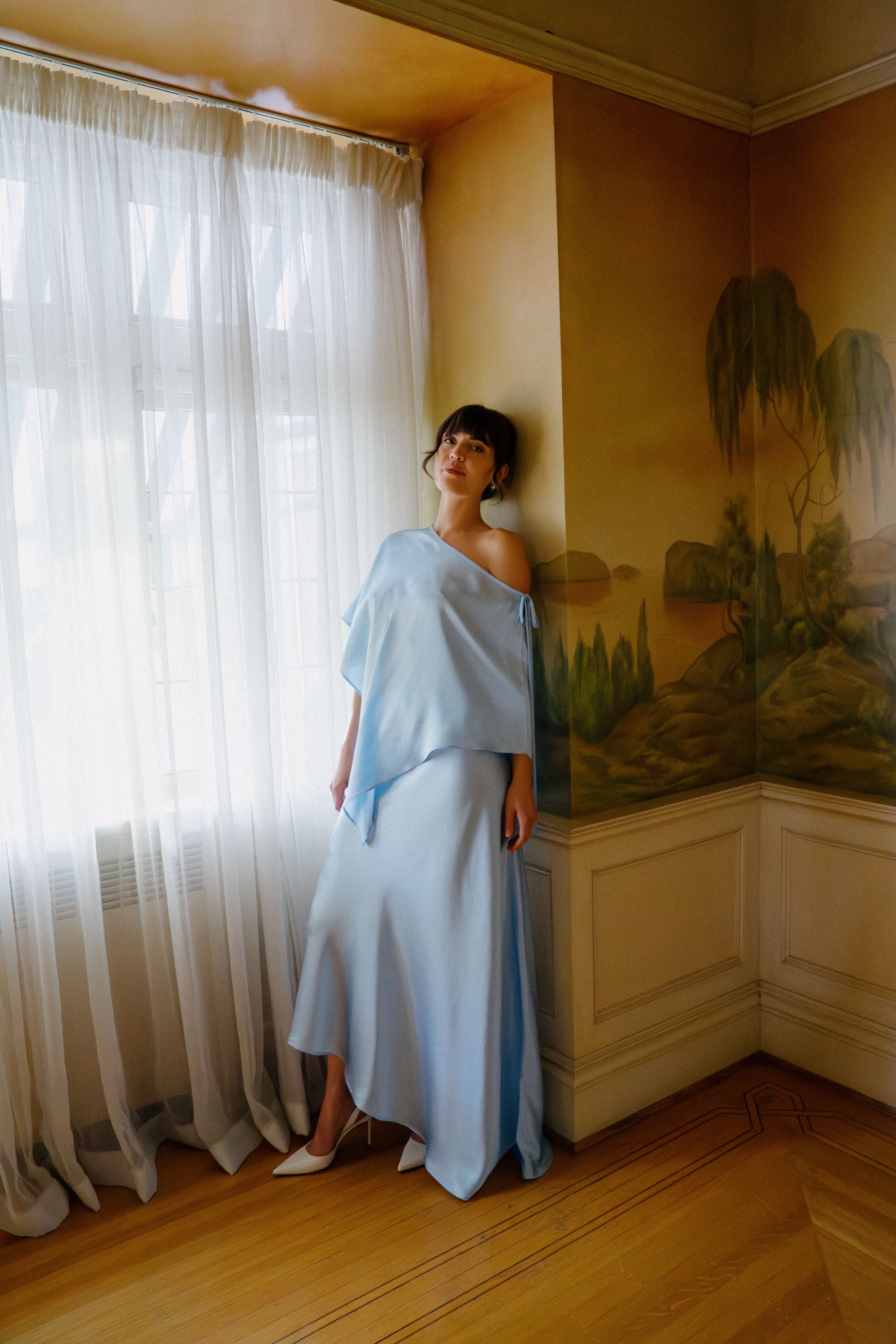 Silk Poncho - Sky